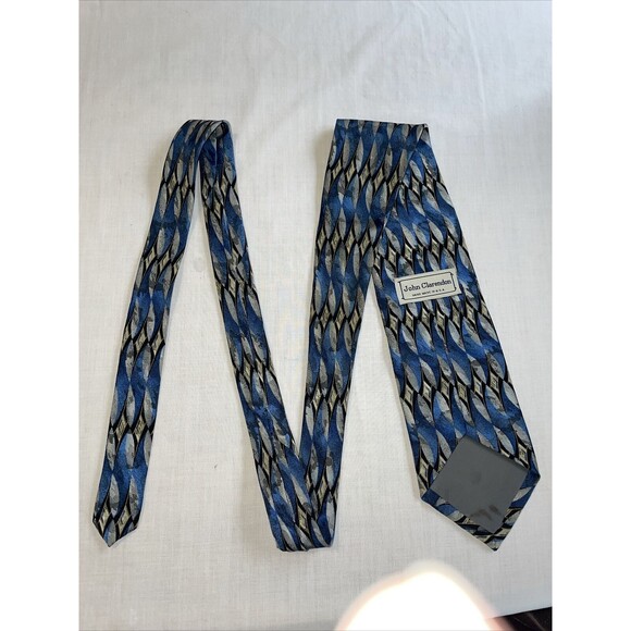 John Clarendon Dress Tie Mens Size 58" Blue Geometric 100% Silk Designer - Picture 7 of 12